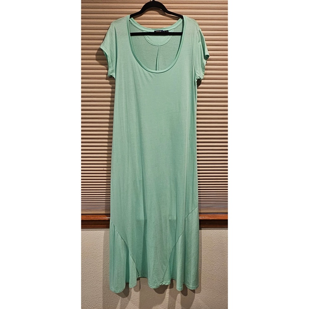 Polo Ralph Lauren Womens XL Mint Green Cotton Jersey Scoop Neck Maxi Dress Logo
